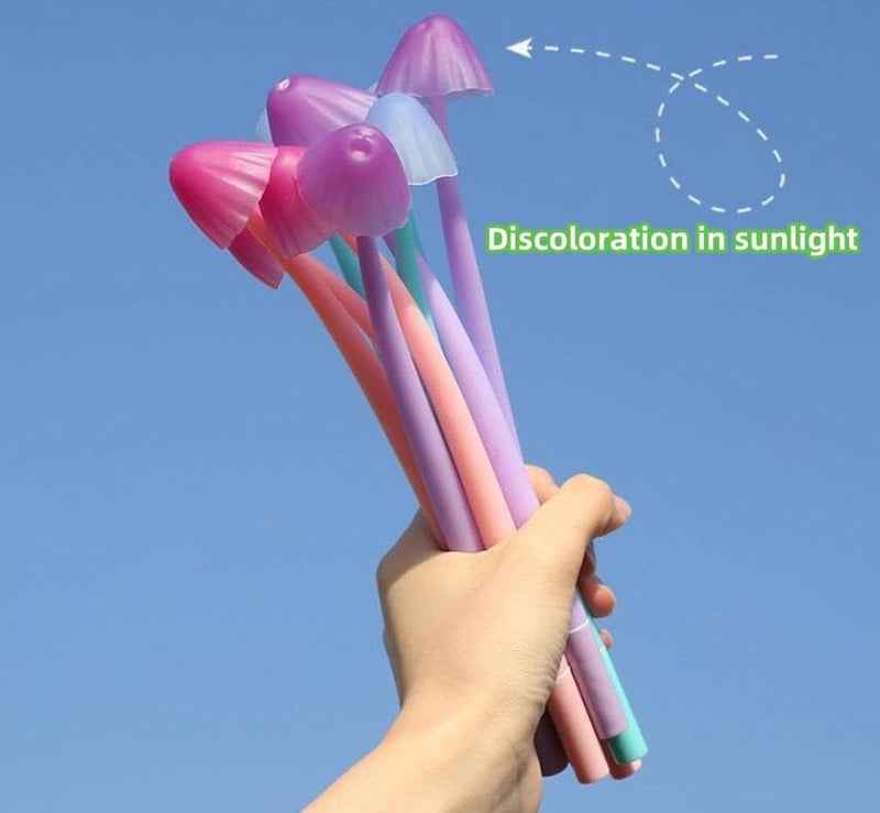 Funny live 6 Pcs/Set Mushroom Rollerball Pens, Bendable Gel Rollerball Pens Free to Bend, Soft Leaves Touch Comfortably, 0.5mm Black Ink, Office Home Bedroom Decoration - Image 2